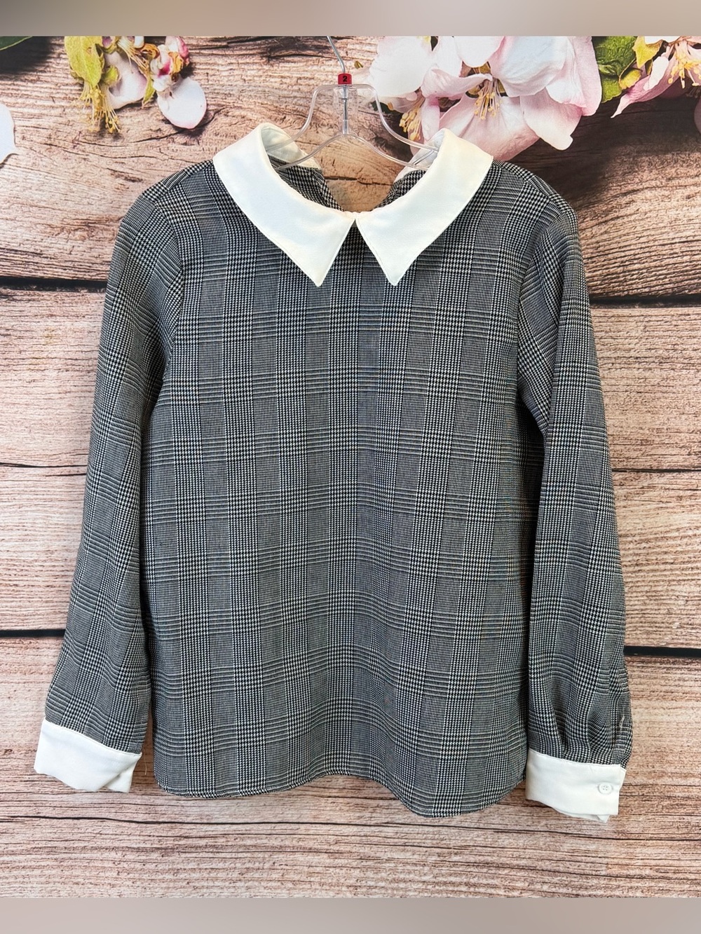 Women’s Plaid Office Old Money Style Collared Blouse Small